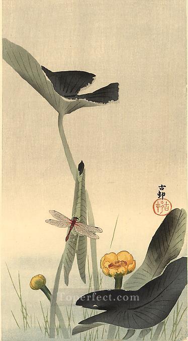 dragonfly and lotus Ohara Koson floral decoration Oil Paintings